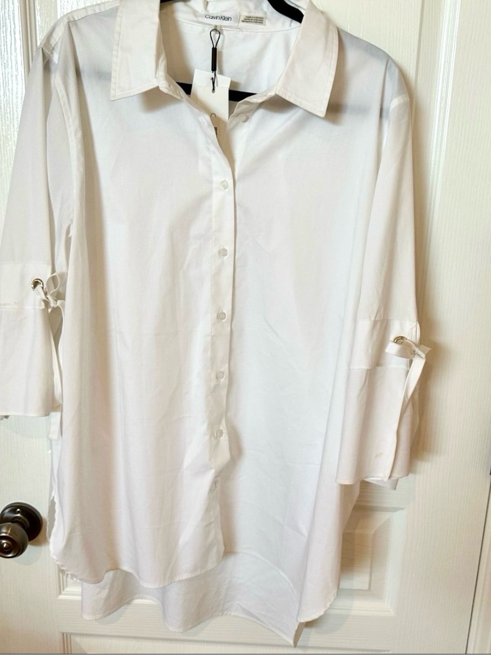 CALVIN KLEIN size 1X White Oversized Button-Up Quarter Sleeve Blouse NEW $89 - Picture 2 of 13
